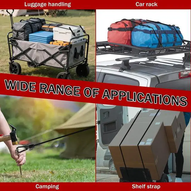 Alt view image 7 of 7 - 16 Pack 48 Inch Adjustable Bungee Cords with Hooks, Carabiner Bungee Cord Heavy Duty Outdoor, Easy to Adjust from 7" to 48", Black Super Elastic Bungee Straps for Cargo, Bike, Luggage, Camping, Tents