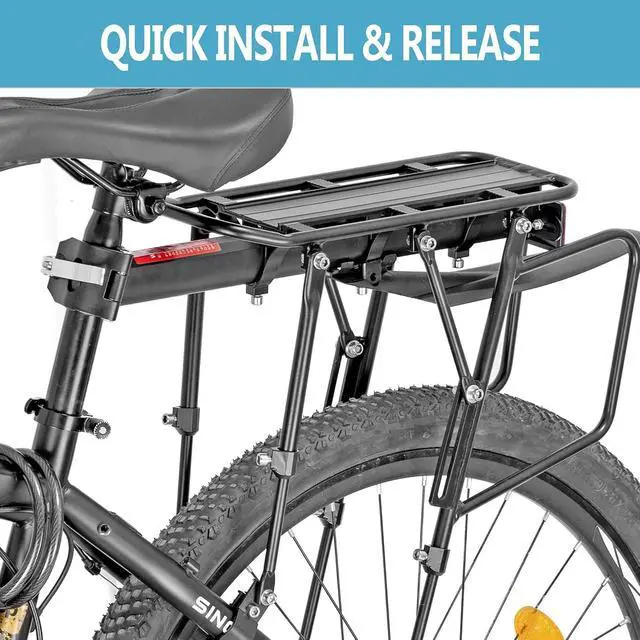 Alt view image 5 of 7 - Rear Bike Rack,310 LB Capacity Solid Bearings Bike Cargo Rack w/Fender & Large Size Reflective,Quick Release Mountain Road Bicycle Rear Racks,Universal Bike Luggage Touring Carrier Rack,