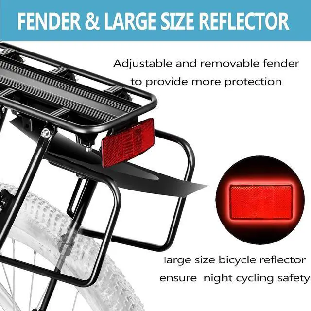 Alt view image 6 of 7 - Rear Bike Rack,310 LB Capacity Solid Bearings Bike Cargo Rack w/Fender & Large Size Reflective,Quick Release Mountain Road Bicycle Rear Racks,Universal Bike Luggage Touring Carrier Rack,