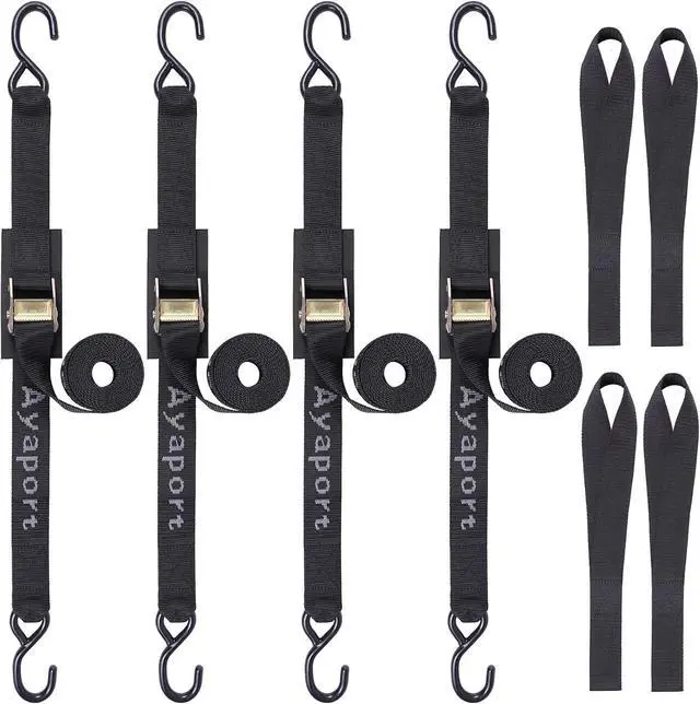 Main image of Cam Buckle Tie Down Straps 8 feet 3000lbs Break Strength Securing Straps with S Hooks for Motorcycle, Kayak, Car, Truck, Dirt Bike