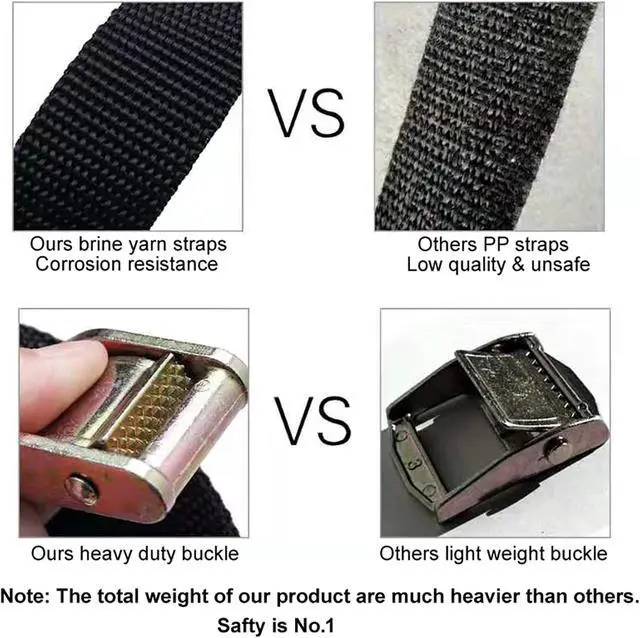 Alt view image 5 of 6 - Cam Buckle Tie Down Straps 8 feet 3000lbs Break Strength Securing Straps with S Hooks for Motorcycle, Kayak, Car, Truck, Dirt Bike