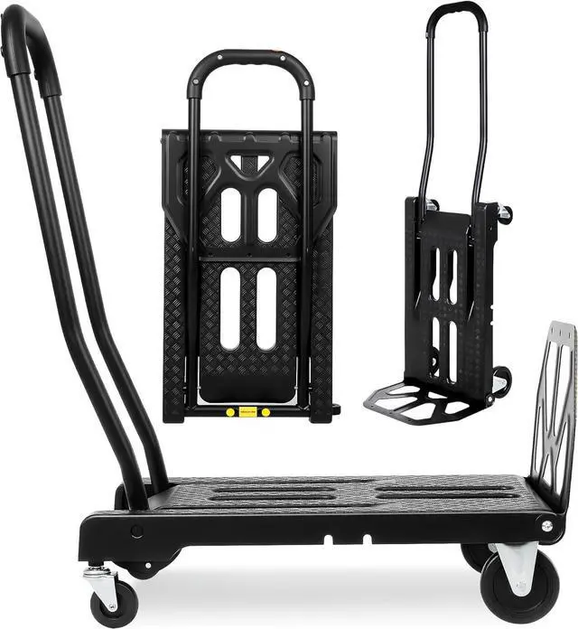 Main image of Folding Hand Truck with 4-Wheel Mode, 2 in 1 Collapsible Push Cart & Fold-Up Toe Plate 300lbs Heavy Duty Dolly Pull Cart with Wheels Portable Hand Truck for delivery, Warehouse & Moving