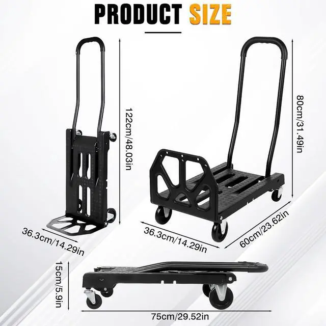 Alt view image 2 of 7 - Folding Hand Truck with 4-Wheel Mode, 2 in 1 Collapsible Push Cart & Fold-Up Toe Plate 300lbs Heavy Duty Dolly Pull Cart with Wheels Portable Hand Truck for delivery, Warehouse & Moving