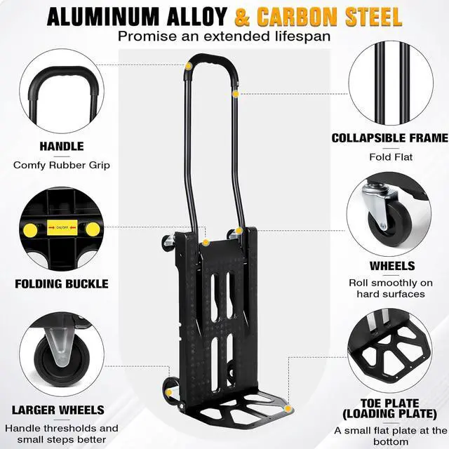 Alt view image 5 of 7 - Folding Hand Truck with 4-Wheel Mode, 2 in 1 Collapsible Push Cart & Fold-Up Toe Plate 300lbs Heavy Duty Dolly Pull Cart with Wheels Portable Hand Truck for delivery, Warehouse & Moving