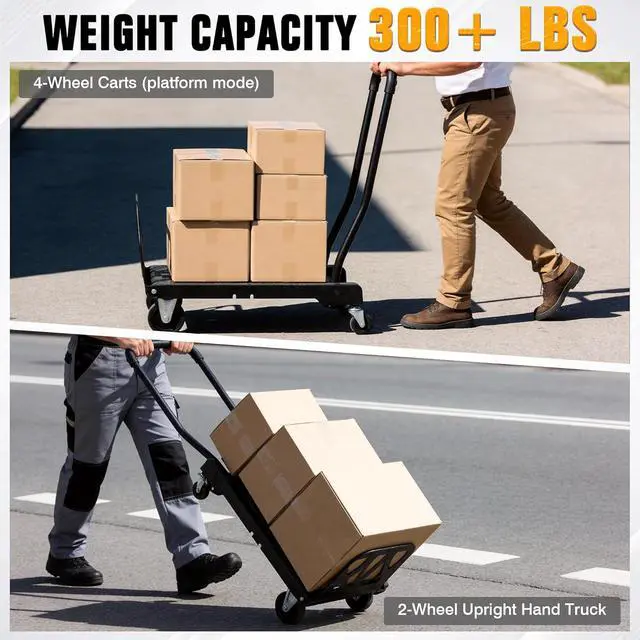 Alt view image 6 of 7 - Folding Hand Truck with 4-Wheel Mode, 2 in 1 Collapsible Push Cart & Fold-Up Toe Plate 300lbs Heavy Duty Dolly Pull Cart with Wheels Portable Hand Truck for delivery, Warehouse & Moving