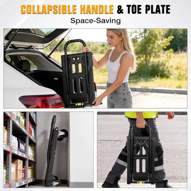 Alt view image 7 of 7 - Folding Hand Truck with 4-Wheel Mode, 2 in 1 Collapsible Push Cart & Fold-Up Toe Plate 300lbs Heavy Duty Dolly Pull Cart with Wheels Portable Hand Truck for delivery, Warehouse & Moving