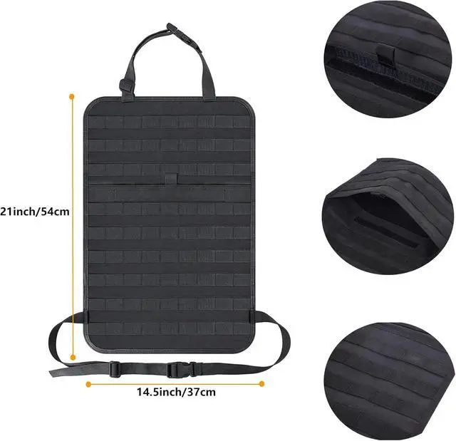 Alt view image 3 of 7 - tactical car seat back organizer and storage truck seat covers with a Molle Vehicle Panel and 5 Different Size Molle Pouches for most models such as Jeep,SUV,Pickup(Black)