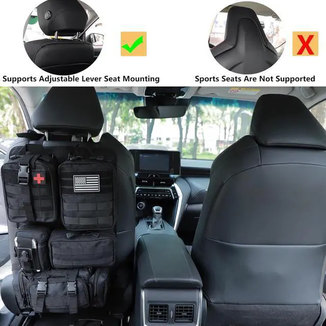 Alt view image 6 of 7 - tactical car seat back organizer and storage truck seat covers with a Molle Vehicle Panel and 5 Different Size Molle Pouches for most models such as Jeep,SUV,Pickup(Black)