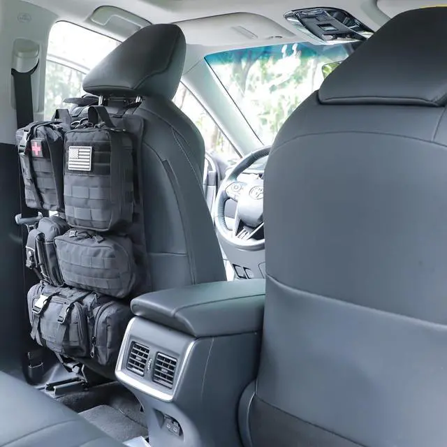 Alt view image 7 of 7 - tactical car seat back organizer and storage truck seat covers with a Molle Vehicle Panel and 5 Different Size Molle Pouches for most models such as Jeep,SUV,Pickup(Black)