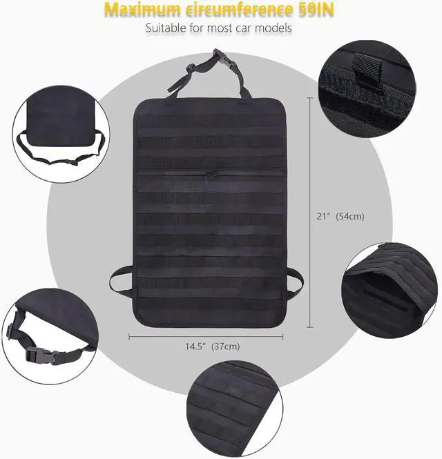 Alt view image 3 of 7 - Universal Tactical Seat Back Organizer Vehicle Molle Panel Organizer Storage Bag with 5 Detachable Molle Pouch for All Vehicel Such as Jeep,Truck,SUV, Car, Ford,Chevy etc