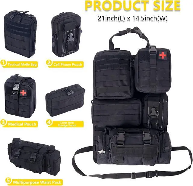 Alt view image 2 of 7 - Universal Tactical Seat Back Organizer Vehicle Molle Panel Organizer Storage Bag with 5 Detachable Molle Pouch for All Vehicel Such as Jeep,Truck,SUV, Car, Ford,Chevy etc