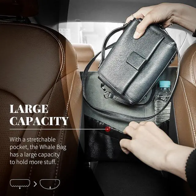 Alt view image 3 of 7 - Premium Purse Holder for Car 1 Compartment Midsize Front Seat Storage Barrier Elegant Faux Leather & artificial Fur Car Handbag Holder Automotive Consoles & Organizers