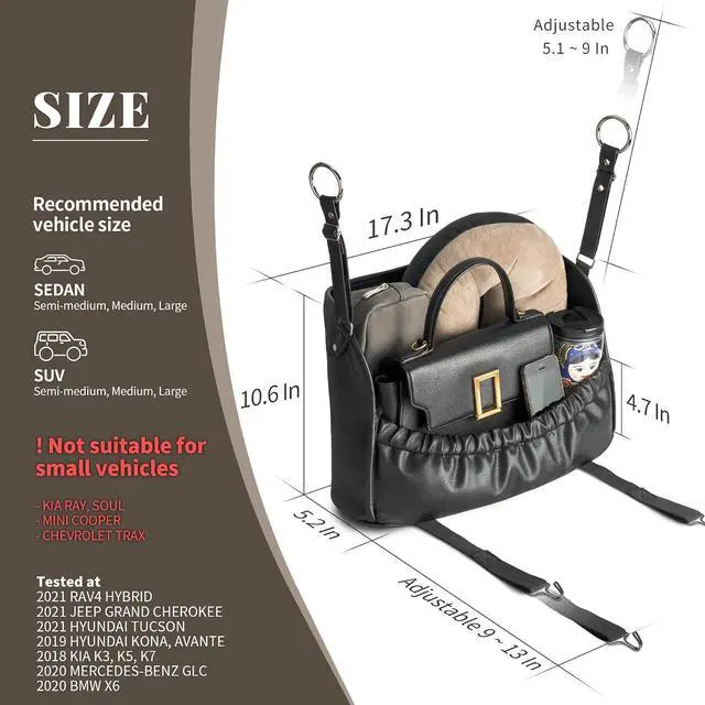 Alt view image 5 of 7 - Premium Purse Holder for Car 1 Compartment Midsize Front Seat Storage Barrier Elegant Faux Leather & artificial Fur Car Handbag Holder Automotive Consoles & Organizers