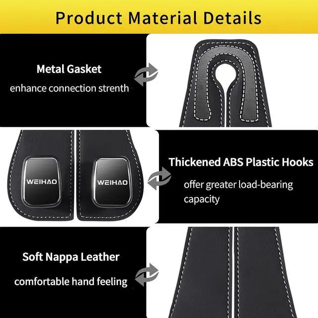 Alt view image 4 of 7 - Wide Purse Hook for Car, Twin Hook Leather Car Headrest Hangers, Car Seat Back Storage Hook, Headrest Hooks Purse Bag Holder for Car Universal Fit Sedan Trucks SUVs Most Vehicles (Black-4PCS)