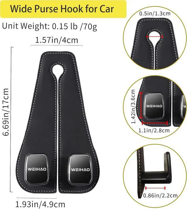 Alt view image 6 of 7 - Wide Purse Hook for Car, Twin Hook Leather Car Headrest Hangers, Car Seat Back Storage Hook, Headrest Hooks Purse Bag Holder for Car Universal Fit Sedan Trucks SUVs Most Vehicles (Black-4PCS)