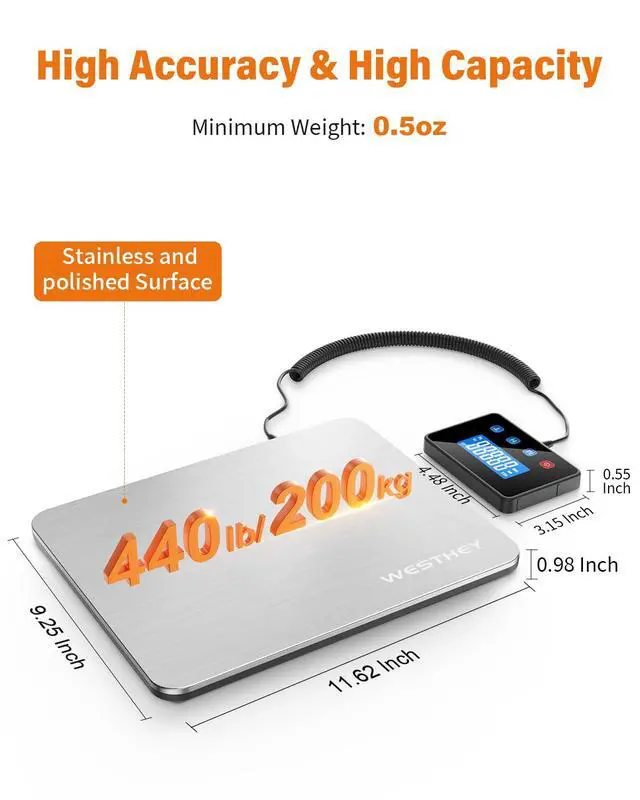 Alt view image 3 of 7 - Shipping Scale, 0.5oz-440lb Digital Postal Scale for Packages | High Accuracy for Packages, Mail, Luggage, Pet, Food, Warehouse and Home Use