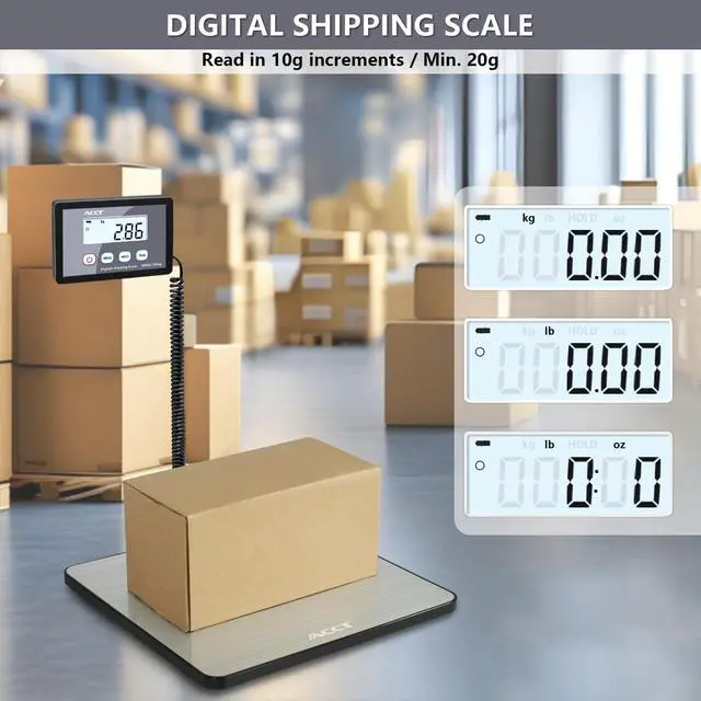 Alt view image 2 of 7 - Shipping Scale, 400lb/1oz, Digital Postal Scale with Hold/auto-Off/Tare Function, Mail Scale for Packages/Pets/Luggage/Office, Heavy Duty Scale, Batteries & USB Cable Included