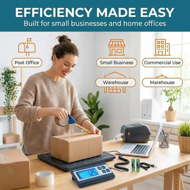 Alt view image 3 of 7 - Digital Postal Shipping Scale, 440 lb Capacity, 1 oz Readability, Tare Function, Battery or USB-C Power, Corded Display, Stainless Steel Large Platform, Black