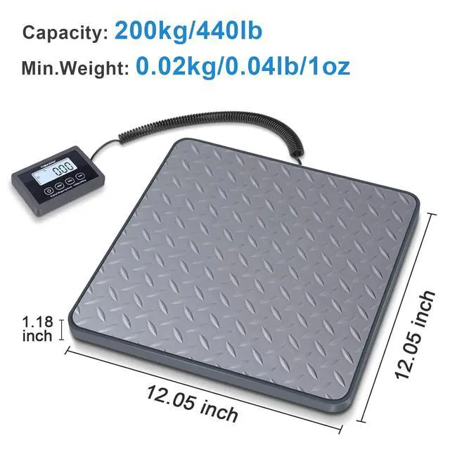 Alt view image 2 of 7 - Shipping Scale, 440 lbs/1 oz Highly Accurate Postal Scale with Hold/Tare/LCD Display, Lightweight Digital Postage Scale for Packages/Luggage/Post Office/Dog, Battery & AC Adapter Included