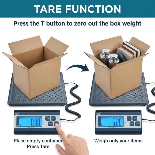 Alt view image 6 of 7 - Digital Postal Shipping Scale, 440 lb Capacity, 1 oz Readability, Tare Function, Battery or USB-C Power, Corded Display, Stainless Steel Large Platform, Black