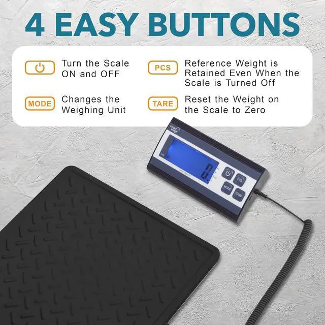 Alt view image 5 of 7 - Digital Postal Shipping Scale, 440 lb Capacity, 1 oz Readability, Tare Function, Battery or USB-C Power, Corded Display, Stainless Steel Large Platform, Black