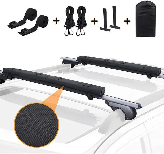 Main image of Roof Rack Cross Pads Fit on Cross Bars with Mountain Buckle,Nylon Cord Strap,Oversized Organizer Pouch for Kayak/Surfboard/SUP