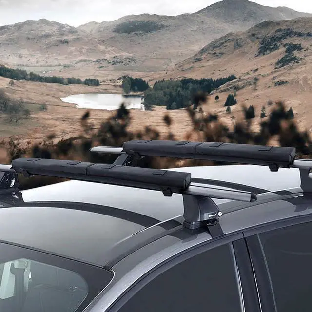 Alt view image 2 of 6 - Roof Rack Cross Pads Fit on Cross Bars with Mountain Buckle,Nylon Cord Strap,Oversized Organizer Pouch for Kayak/Surfboard/SUP