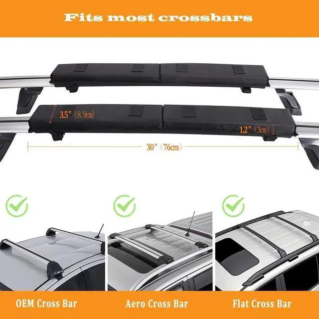 Alt view image 3 of 6 - Roof Rack Cross Pads Fit on Cross Bars with Mountain Buckle,Nylon Cord Strap,Oversized Organizer Pouch for Kayak/Surfboard/SUP