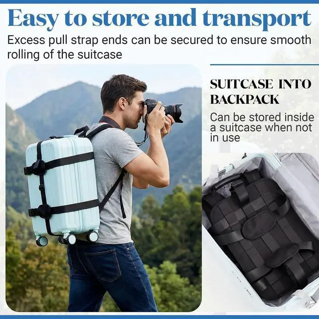 Alt view image 2 of 6 - Backpack Conversion Straps for 22-26 Inch Hard Luggage, Adjustable Suitcase Carrier with Padded Back Panel, Quick-release Buckles, Chest Strap, Fits Non-expanded Hard Cases