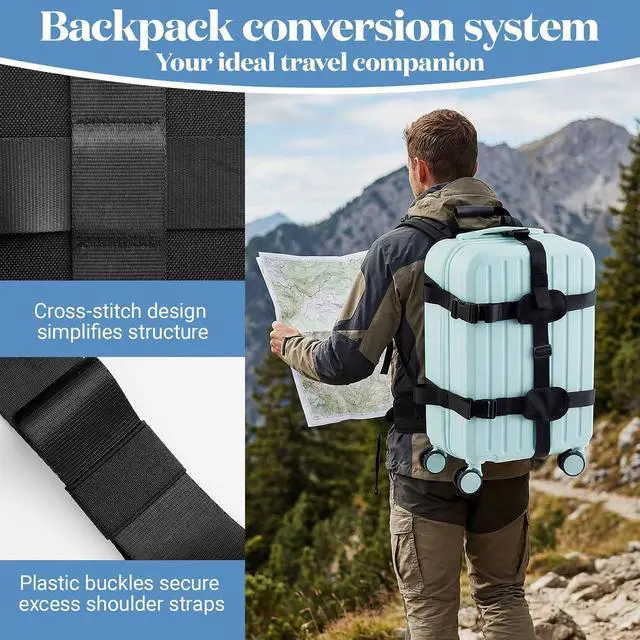 Alt view image 6 of 6 - Backpack Conversion Straps for 22-26 Inch Hard Luggage, Adjustable Suitcase Carrier with Padded Back Panel, Quick-release Buckles, Chest Strap, Fits Non-expanded Hard Cases