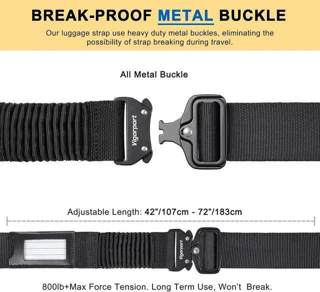 Alt view image 2 of 7 - Luggage Straps for Suitcases TSA Approved Suitcase Belt, Stretchable Travel Strap for Luggage, Heavy Duty Metal Buckle Luggage Belt Strap 72" Long (4PK)