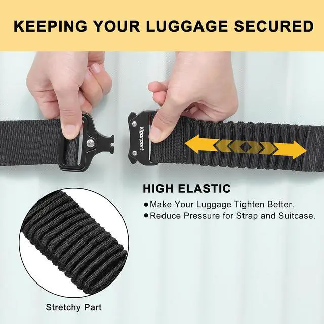 Alt view image 3 of 7 - Luggage Straps for Suitcases TSA Approved Suitcase Belt, Stretchable Travel Strap for Luggage, Heavy Duty Metal Buckle Luggage Belt Strap 72" Long (4PK)