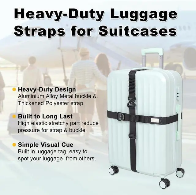 Alt view image 6 of 7 - Luggage Straps for Suitcases TSA Approved Suitcase Belt, Stretchable Travel Strap for Luggage, Heavy Duty Metal Buckle Luggage Belt Strap 72" Long (4PK)