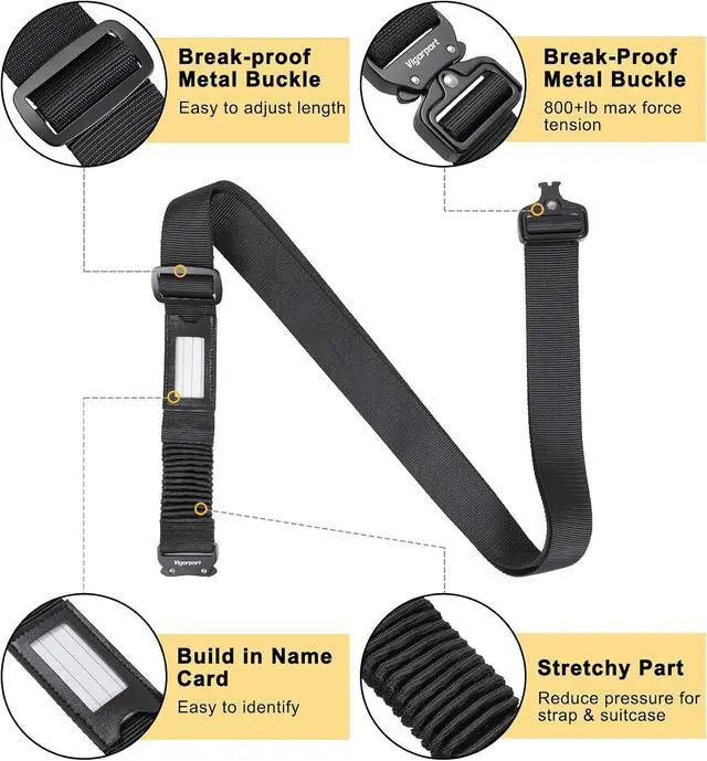 Alt view image 4 of 7 - Luggage Straps for Suitcases TSA Approved Suitcase Belt, Stretchable Travel Strap for Luggage, Heavy Duty Metal Buckle Luggage Belt Strap 72" Long (4PK)