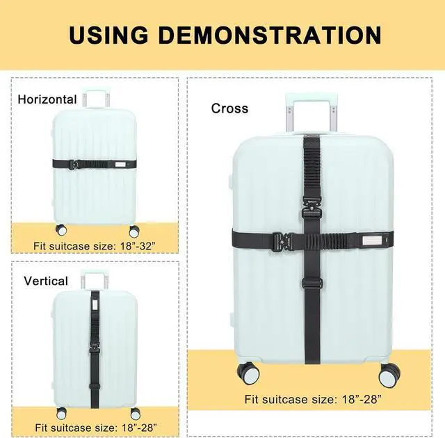 Alt view image 5 of 7 - Luggage Straps for Suitcases TSA Approved Suitcase Belt, Stretchable Travel Strap for Luggage, Heavy Duty Metal Buckle Luggage Belt Strap 72" Long (4PK)