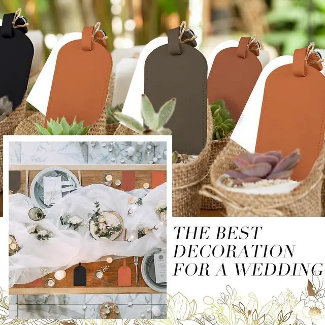 Alt view image 2 of 6 - 48 Sets Leather Luggage Tags Bulk Wedding Favors Luggage Tags for Guests Bridal Gifts Wedding Bridal Shower Gift PU Leather with Name ID Card Tag for Guests