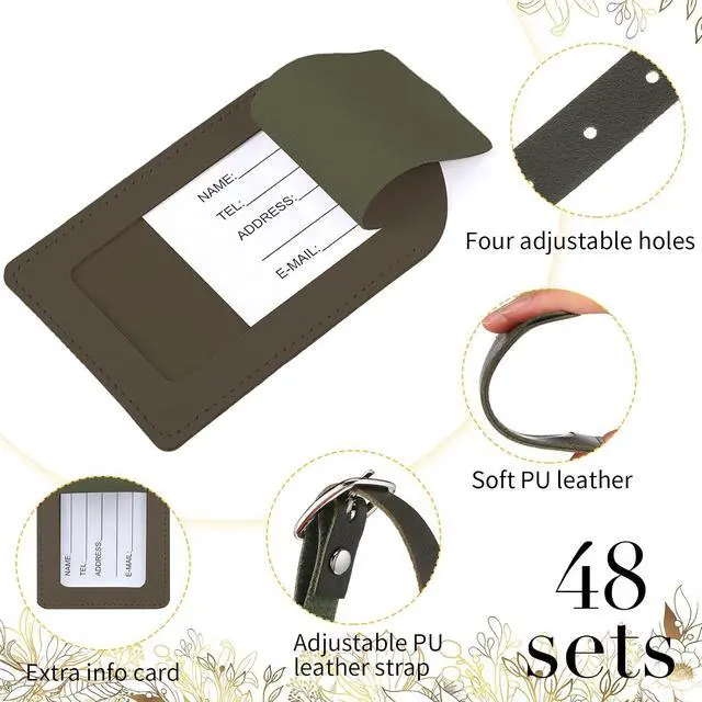 Alt view image 3 of 6 - 48 Sets Leather Luggage Tags Bulk Wedding Favors Luggage Tags for Guests Bridal Gifts Wedding Bridal Shower Gift PU Leather with Name ID Card Tag for Guests