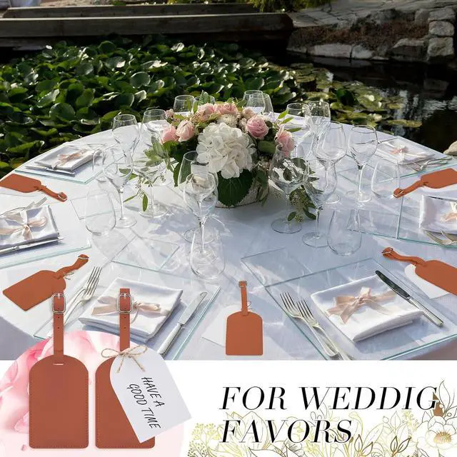 Alt view image 6 of 6 - 48 Sets Leather Luggage Tags Bulk Wedding Favors Luggage Tags for Guests Bridal Gifts Wedding Bridal Shower Gift PU Leather with Name ID Card Tag for Guests