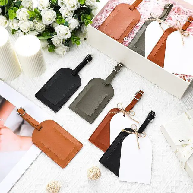 Alt view image 5 of 6 - 48 Sets Leather Luggage Tags Bulk Wedding Favors Luggage Tags for Guests Bridal Gifts Wedding Bridal Shower Gift PU Leather with Name ID Card Tag for Guests