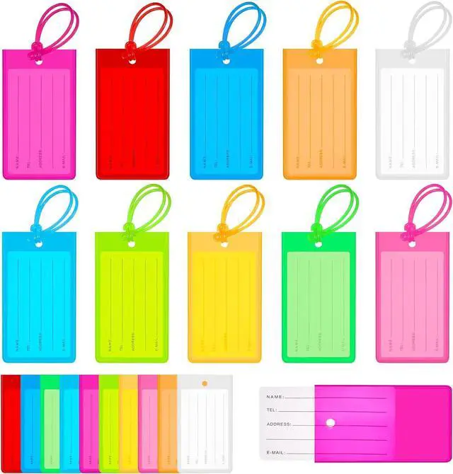 Main image of 100 Pcs Plastic Luggage Tags Assorted Name Identification Labels Flexible Suitcase Tags for Travel Baggage, 10 Colors (Plastic)