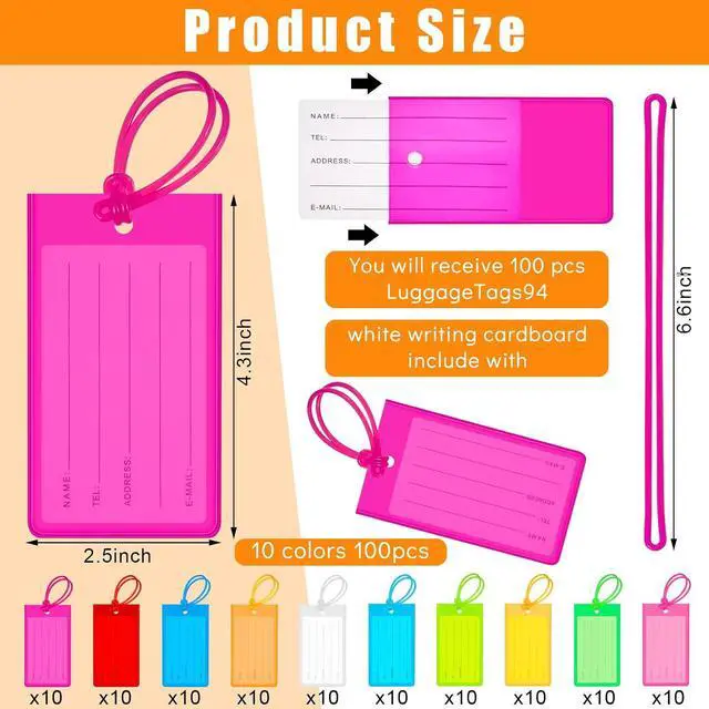 Alt view image 2 of 7 - 100 Pcs Plastic Luggage Tags Assorted Name Identification Labels Flexible Suitcase Tags for Travel Baggage, 10 Colors (Plastic)