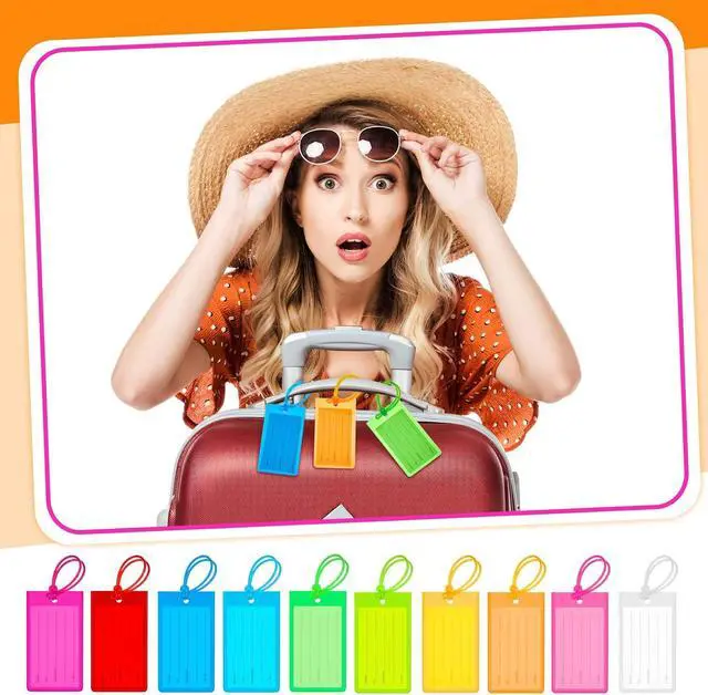 Alt view image 6 of 7 - 100 Pcs Plastic Luggage Tags Assorted Name Identification Labels Flexible Suitcase Tags for Travel Baggage, 10 Colors (Plastic)