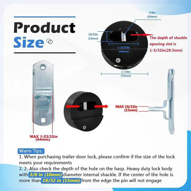 Alt view image 2 of 6 - 3 Pack Puck Locks for Trailers Keyed Alike 2-7/8 Hidden Shackle Padlocks Heavy Duty Solid Steel Trailer Door Lock W/6 Keys High Security Anti Theft Van Door Lock for Trucks Shed