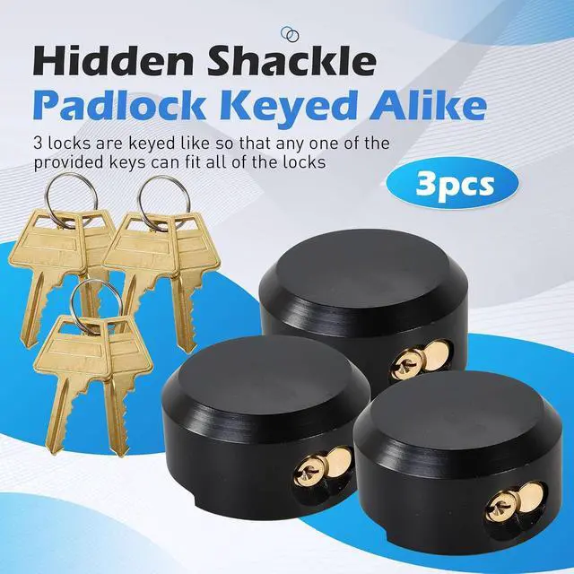 Alt view image 5 of 6 - 3 Pack Puck Locks for Trailers Keyed Alike 2-7/8 Hidden Shackle Padlocks Heavy Duty Solid Steel Trailer Door Lock W/6 Keys High Security Anti Theft Van Door Lock for Trucks Shed