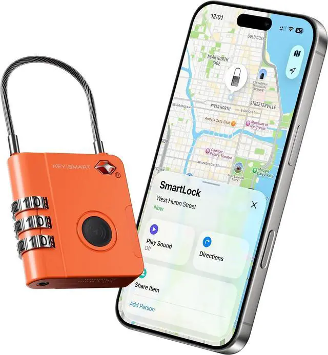 Main image of KeySmart SmartLock Tracking Luggage Locks, TSA Locks for Luggage, Combination Lock Compatible with Apple Find My App, Best Travel Essentials, Replaceable Non-Rechargeable Battery (Orange 1 Pack)