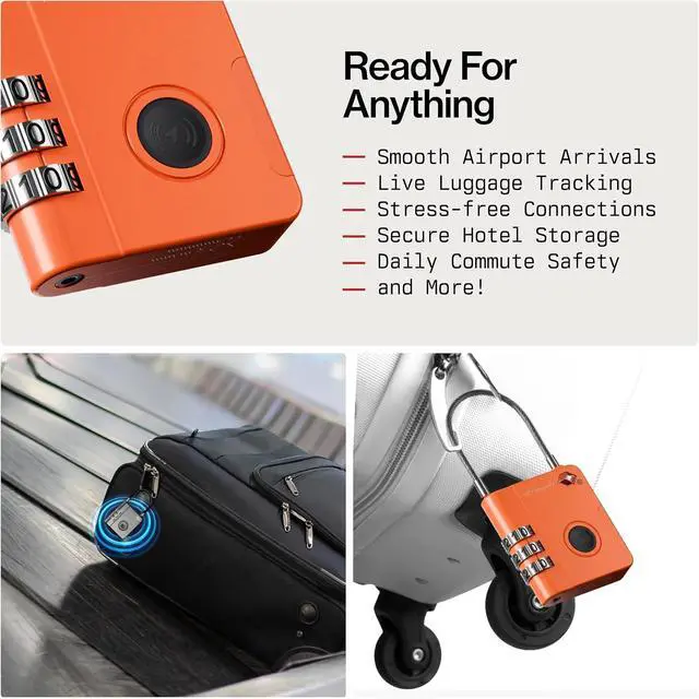 Alt view image 3 of 7 - KeySmart SmartLock Tracking Luggage Locks, TSA Locks for Luggage, Combination Lock Compatible with Apple Find My App, Best Travel Essentials, Replaceable Non-Rechargeable Battery (Orange 1 Pack)