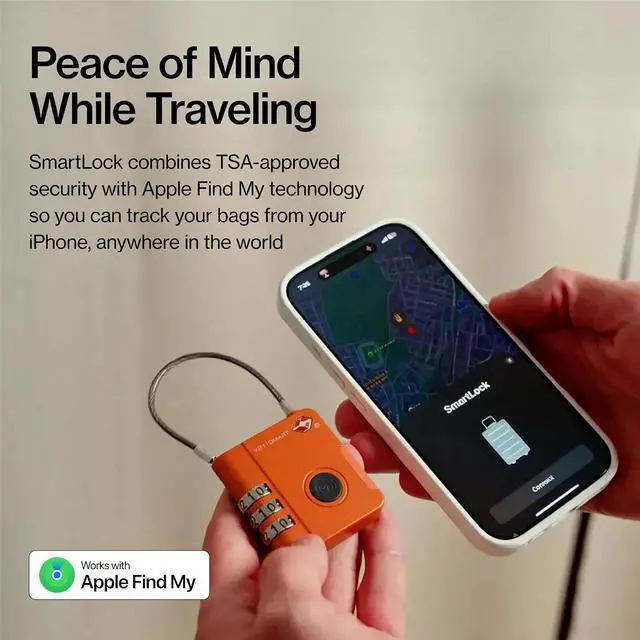 Alt view image 4 of 7 - KeySmart SmartLock Tracking Luggage Locks, TSA Locks for Luggage, Combination Lock Compatible with Apple Find My App, Best Travel Essentials, Replaceable Non-Rechargeable Battery (Orange 1 Pack)