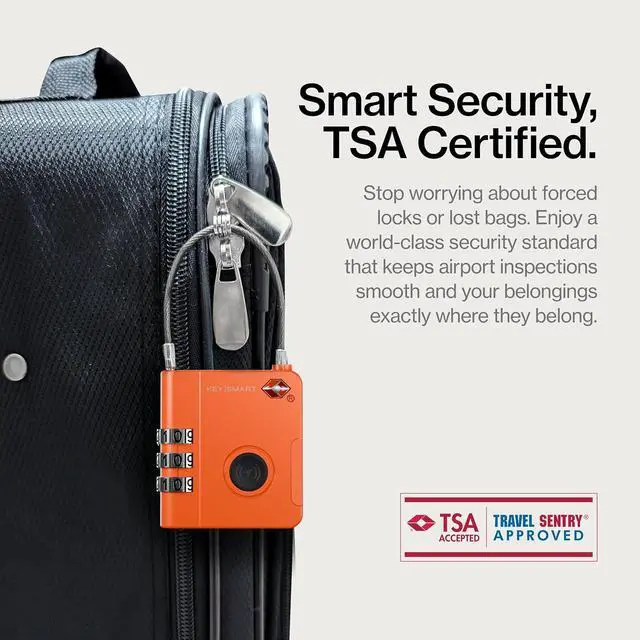 Alt view image 6 of 7 - KeySmart SmartLock Tracking Luggage Locks, TSA Locks for Luggage, Combination Lock Compatible with Apple Find My App, Best Travel Essentials, Replaceable Non-Rechargeable Battery (Orange 1 Pack)