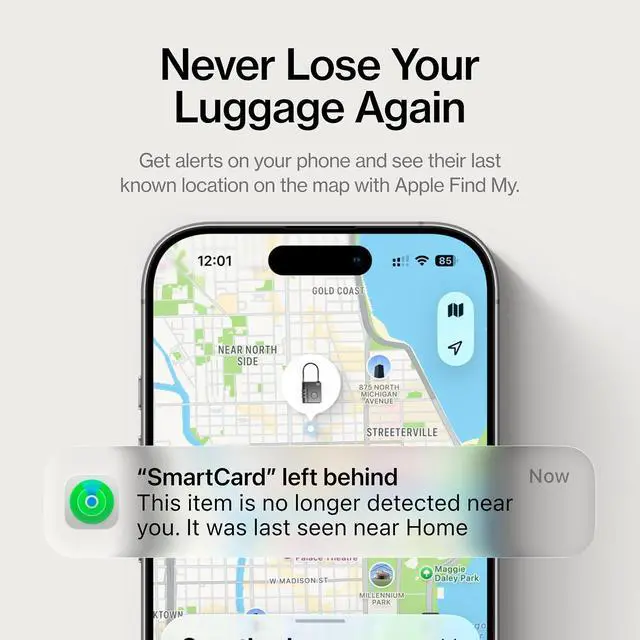 Alt view image 7 of 7 - KeySmart SmartLock Tracking Luggage Locks, TSA Locks for Luggage, Combination Lock Compatible with Apple Find My App, Best Travel Essentials, Replaceable Non-Rechargeable Battery (Orange 1 Pack)