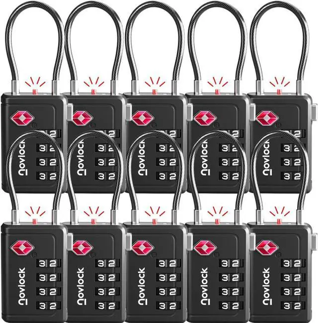 Main image of Luggage Locks TSA Approved with Inspection Indicator and Resettable 4-Digit, Easy-to-Read Combination, TSA Locks for Luggage, Suitcases, Backpacks & Travel Bags, Black, 10-Pack
